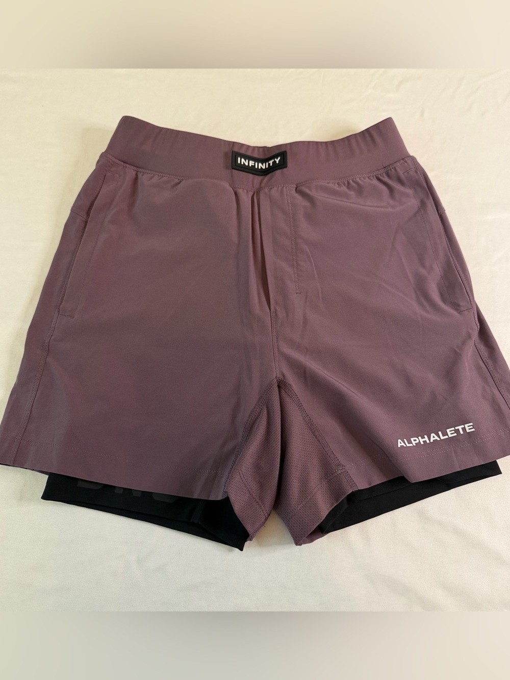 Alphalete Infinity Lined Running Shorts Mauve Purple 2-in-1 Performance Small